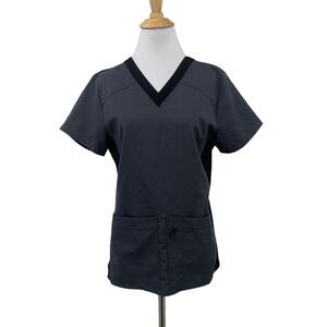 Scrubstar Scrub Top Womens XS Extra Small Pewter Stretch Short Sleeve V Neck